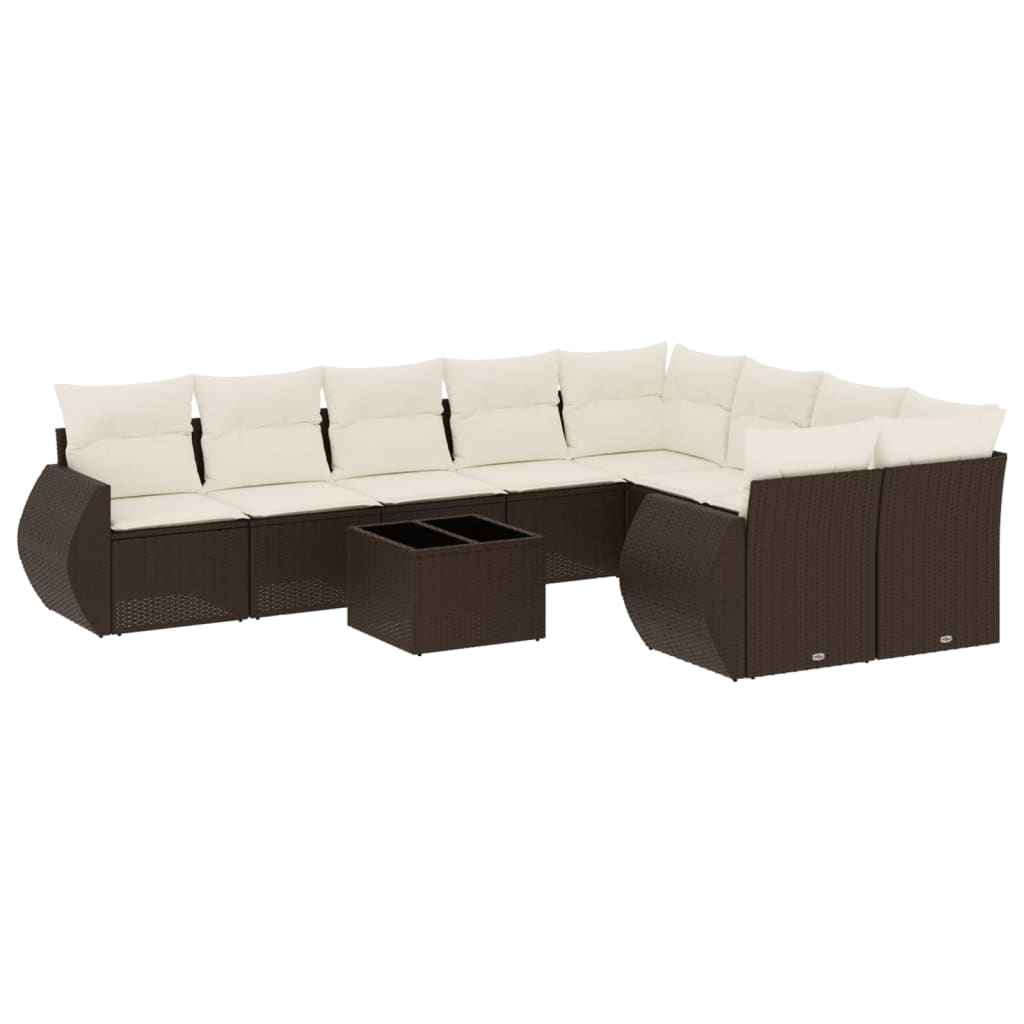 10-delige Loungeset met kussens poly rattan bruin is nu te koop bij PeponiXL, paradijselijk wonen!