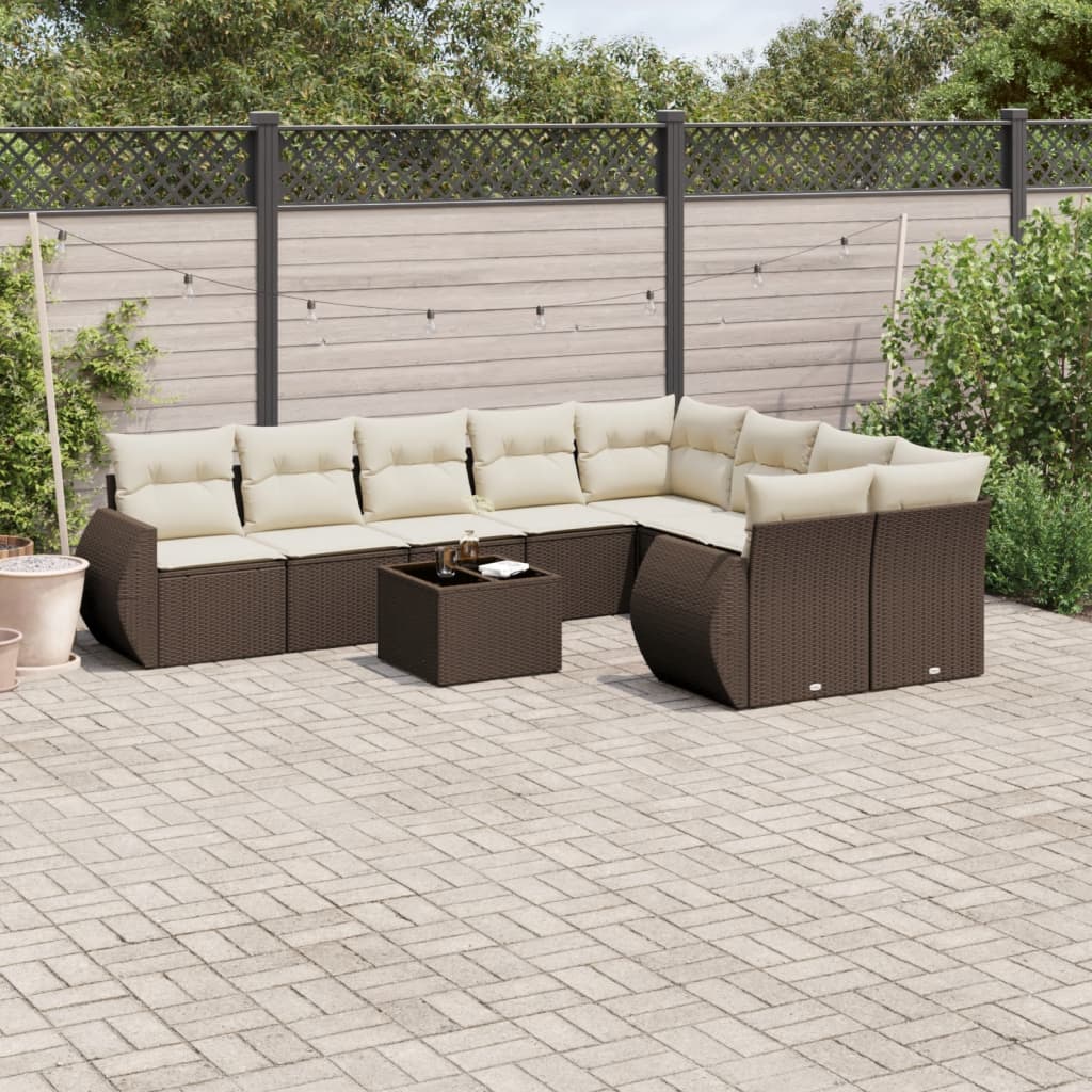 10-delige Loungeset met kussens poly rattan bruin is nu te koop bij PeponiXL, paradijselijk wonen!