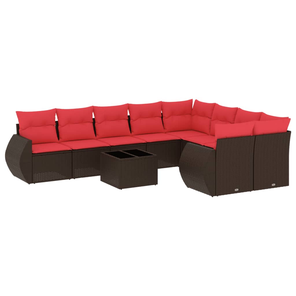 10-delige tuinbankset met kussens, bruin polyrotan is nu te koop bij PeponiXL, paradijselijk wonen!