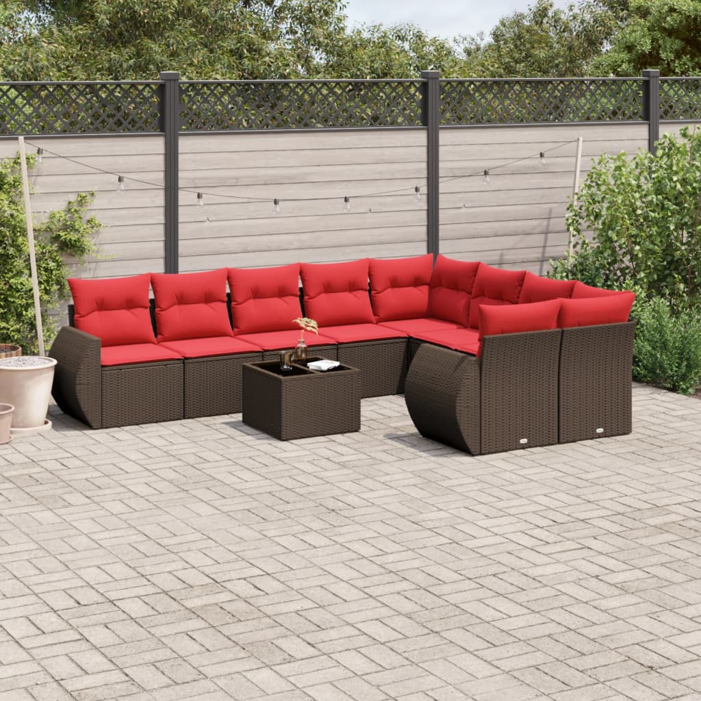 10-delige tuinbankset met kussens, bruin polyrotan is nu te koop bij PeponiXL, paradijselijk wonen!