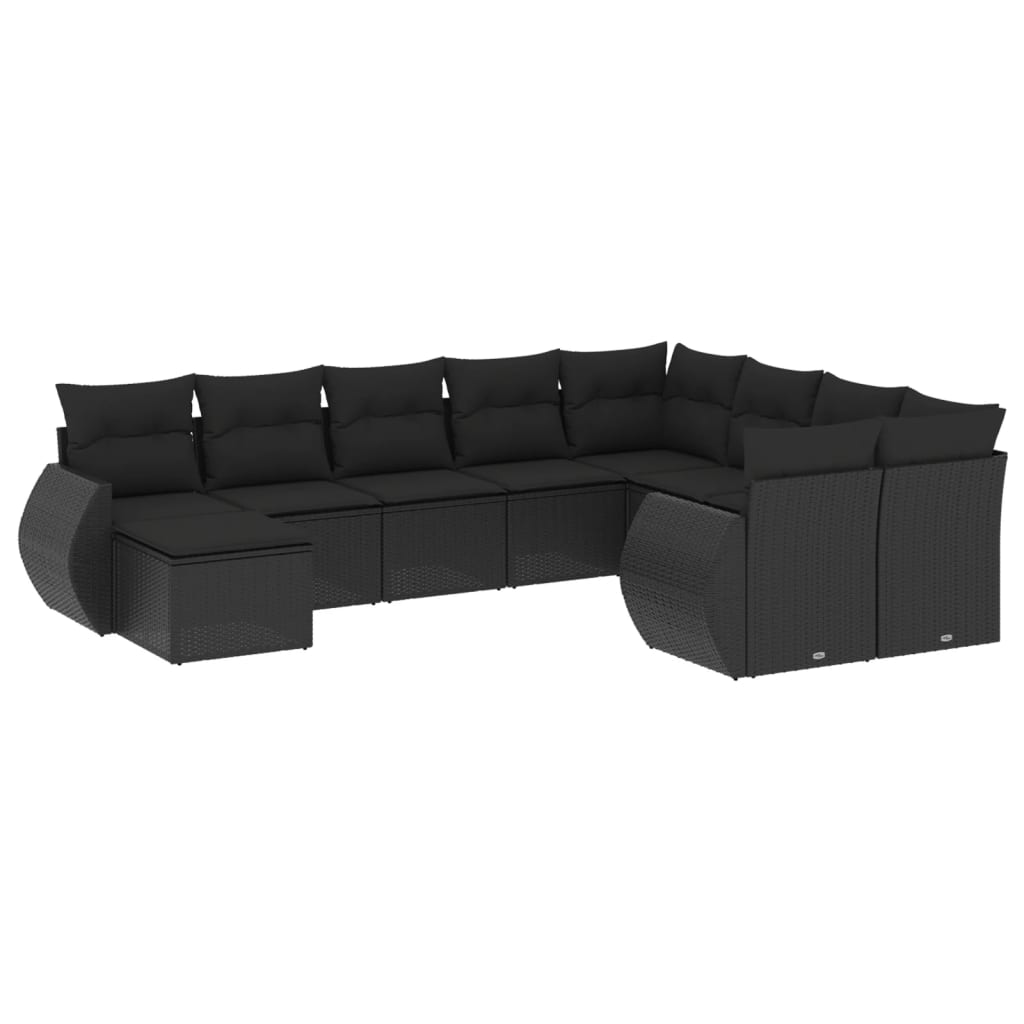 10-delige Loungeset met kussens poly rattan zwart is nu te koop bij PeponiXL, paradijselijk wonen!