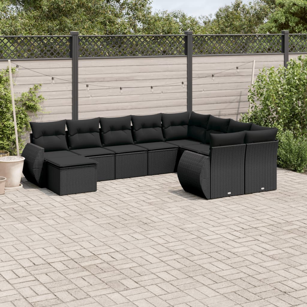 10-delige Loungeset met kussens poly rattan zwart is nu te koop bij PeponiXL, paradijselijk wonen!