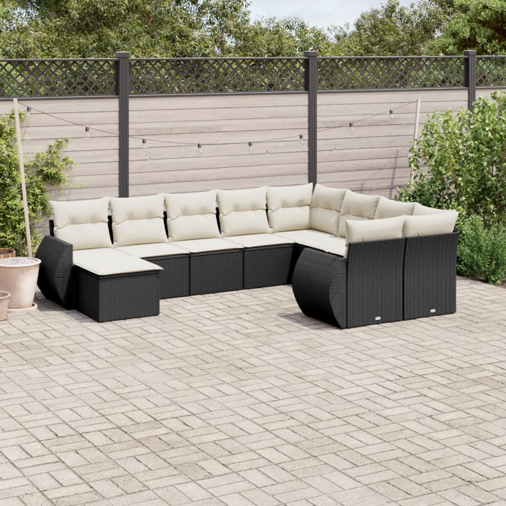 10-delige Loungeset met kussens poly rattan zwart is nu te koop bij PeponiXL, paradijselijk wonen!