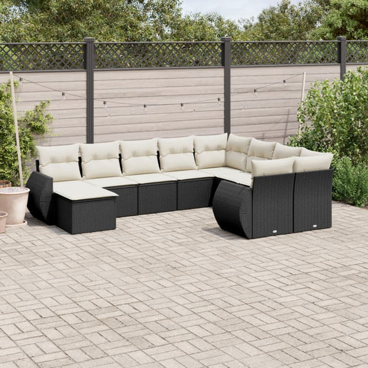 10-delige Loungeset met kussens poly rattan zwart is nu te koop bij PeponiXL, paradijselijk wonen!