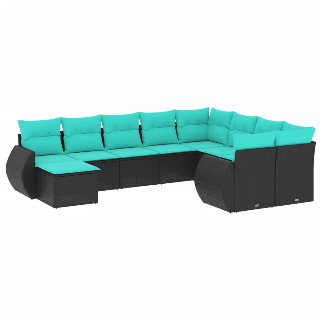 10-delige tuinbankset met kussens van zwart polyrotan is nu te koop bij PeponiXL, paradijselijk wonen!