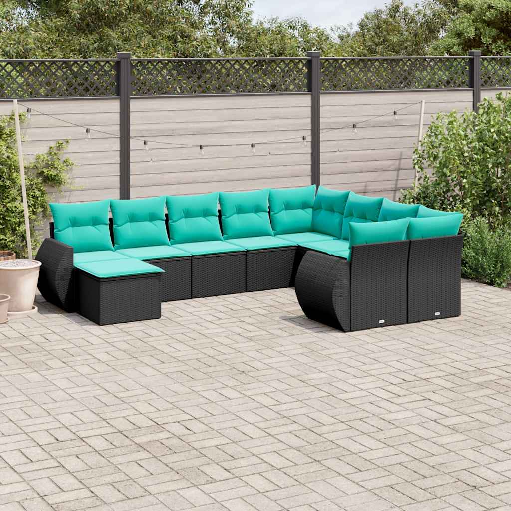 10-delige tuinbankset met kussens van zwart polyrotan is nu te koop bij PeponiXL, paradijselijk wonen!