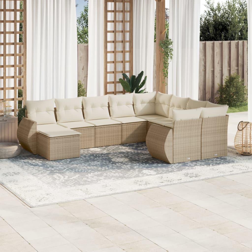 10-delige Loungeset met kussens poly rattan beige is nu te koop bij PeponiXL, paradijselijk wonen!