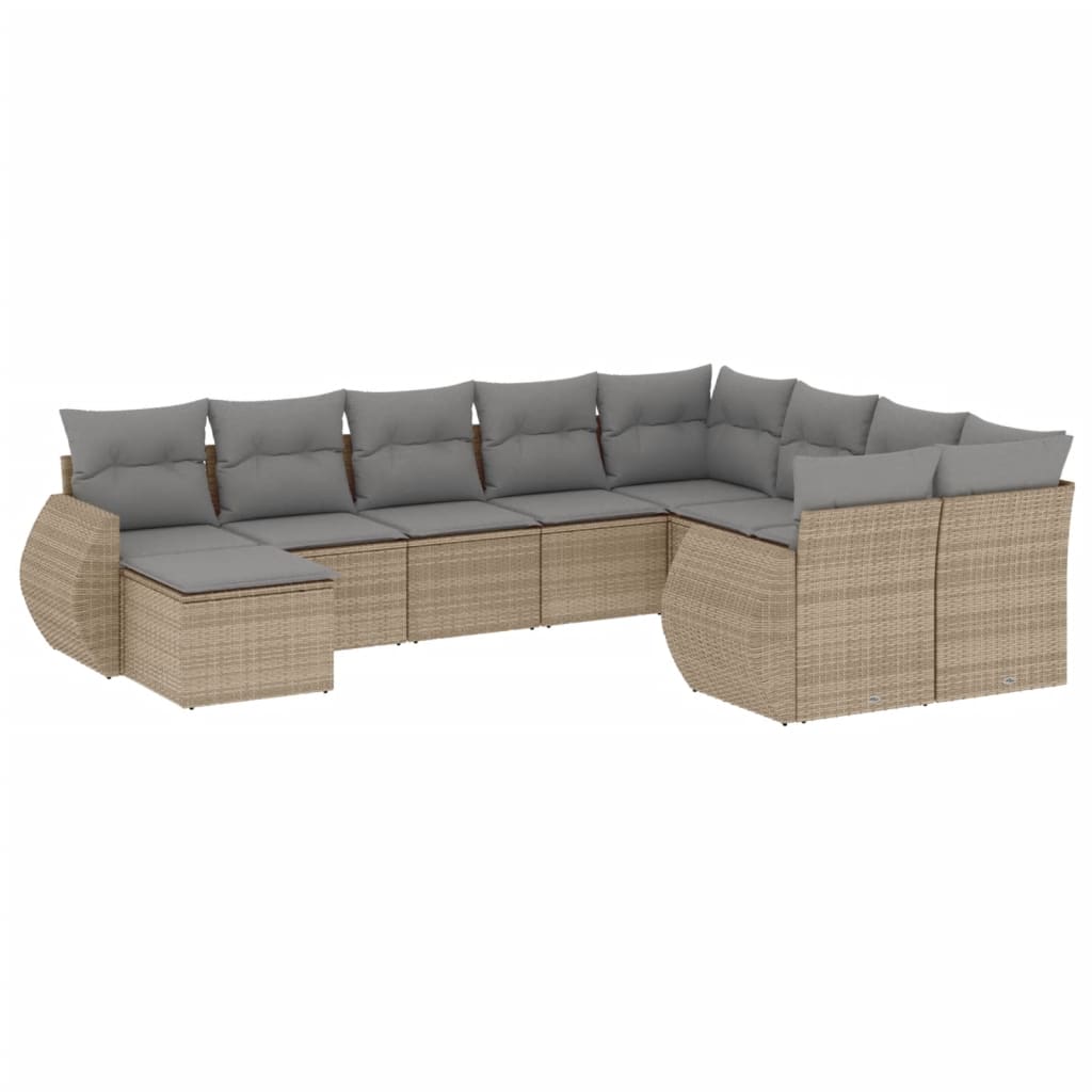 10-delige Loungeset met kussens poly rattan beige is nu te koop bij PeponiXL, paradijselijk wonen!