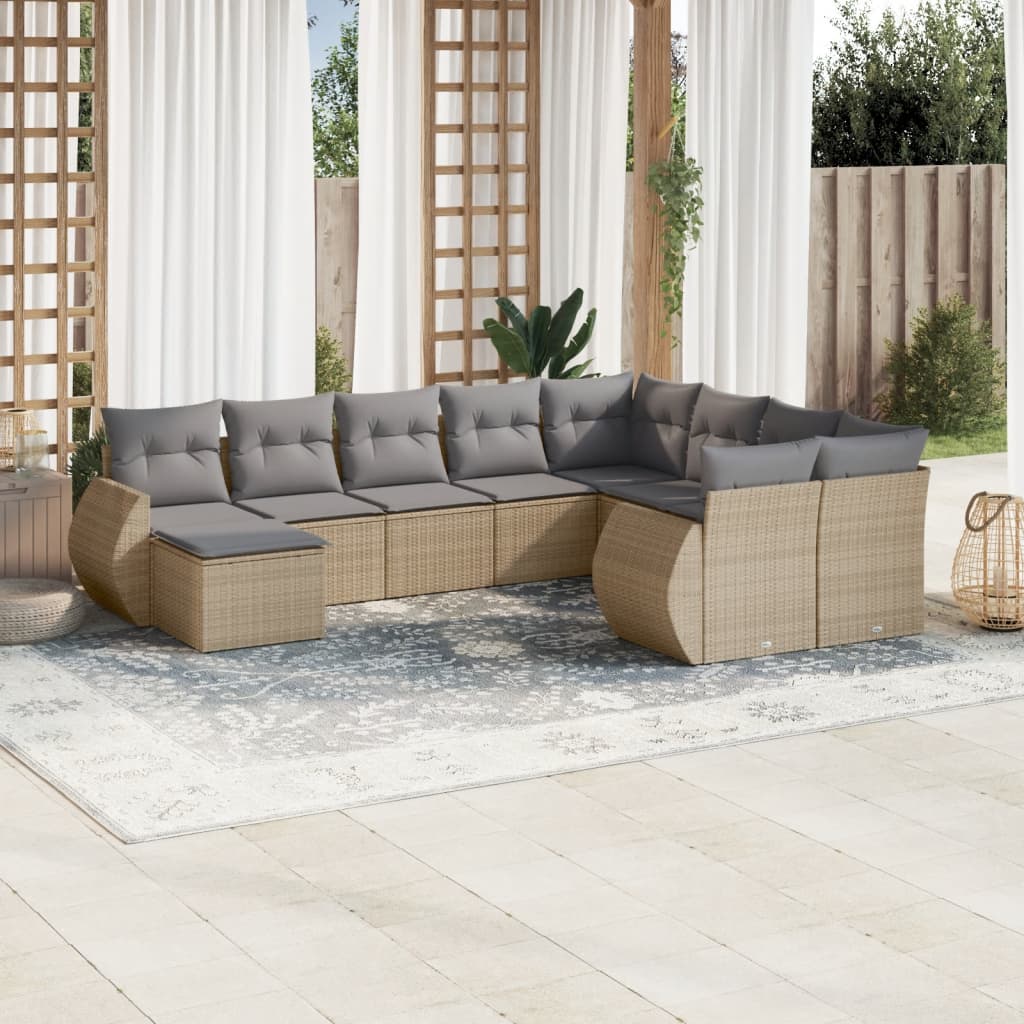 10-delige Loungeset met kussens poly rattan beige is nu te koop bij PeponiXL, paradijselijk wonen!