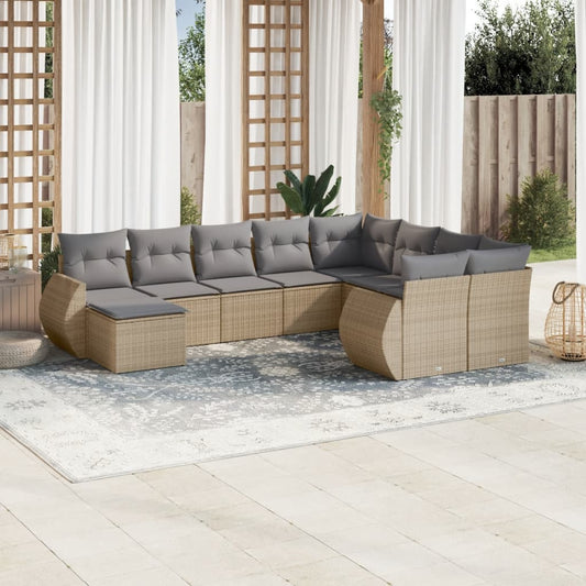 10-delige Loungeset met kussens poly rattan beige is nu te koop bij PeponiXL, paradijselijk wonen!