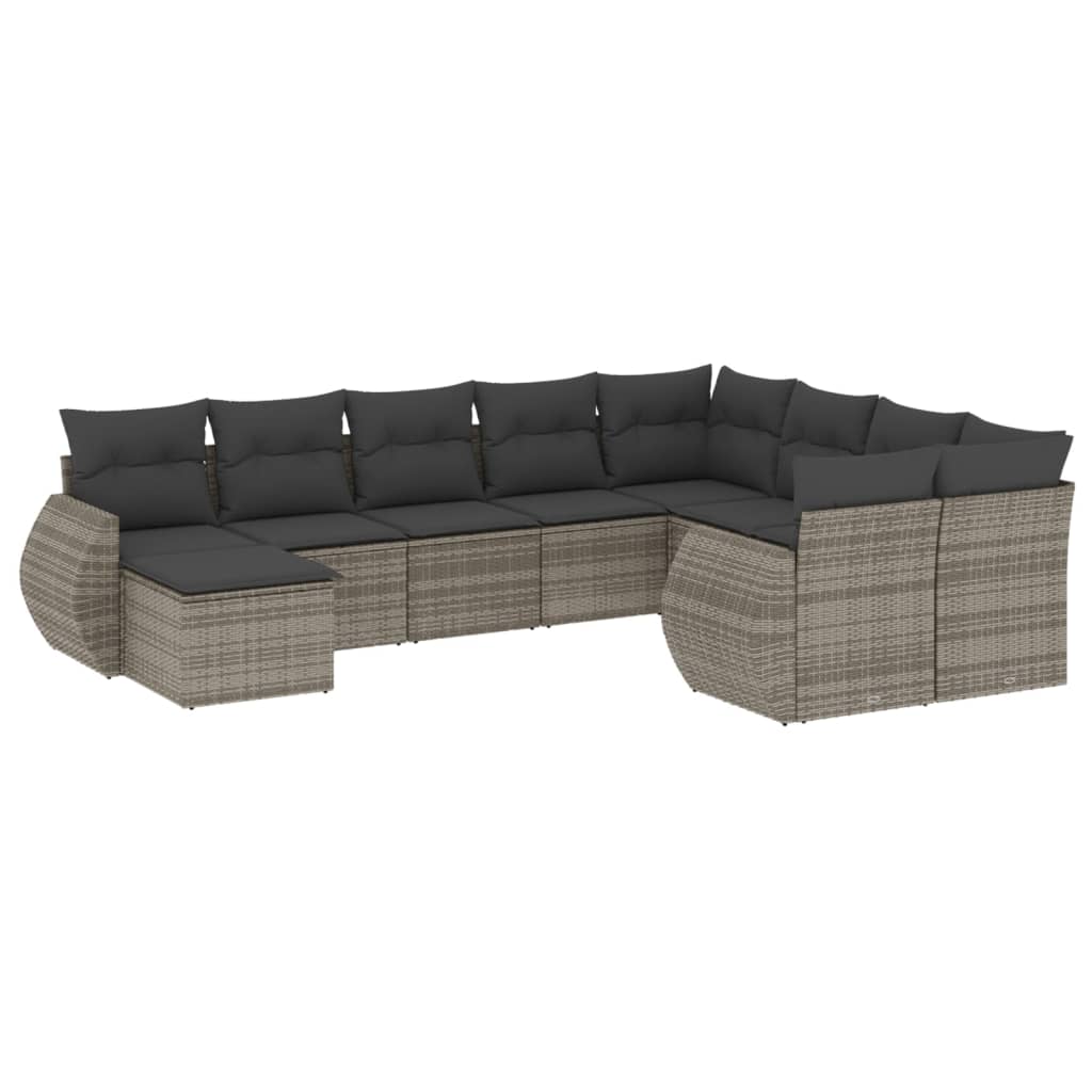 10-delige Loungeset met kussens poly rattan grijs is nu te koop bij PeponiXL, paradijselijk wonen!