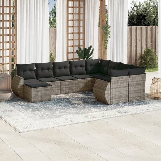 10-delige Loungeset met kussens poly rattan grijs is nu te koop bij PeponiXL, paradijselijk wonen!