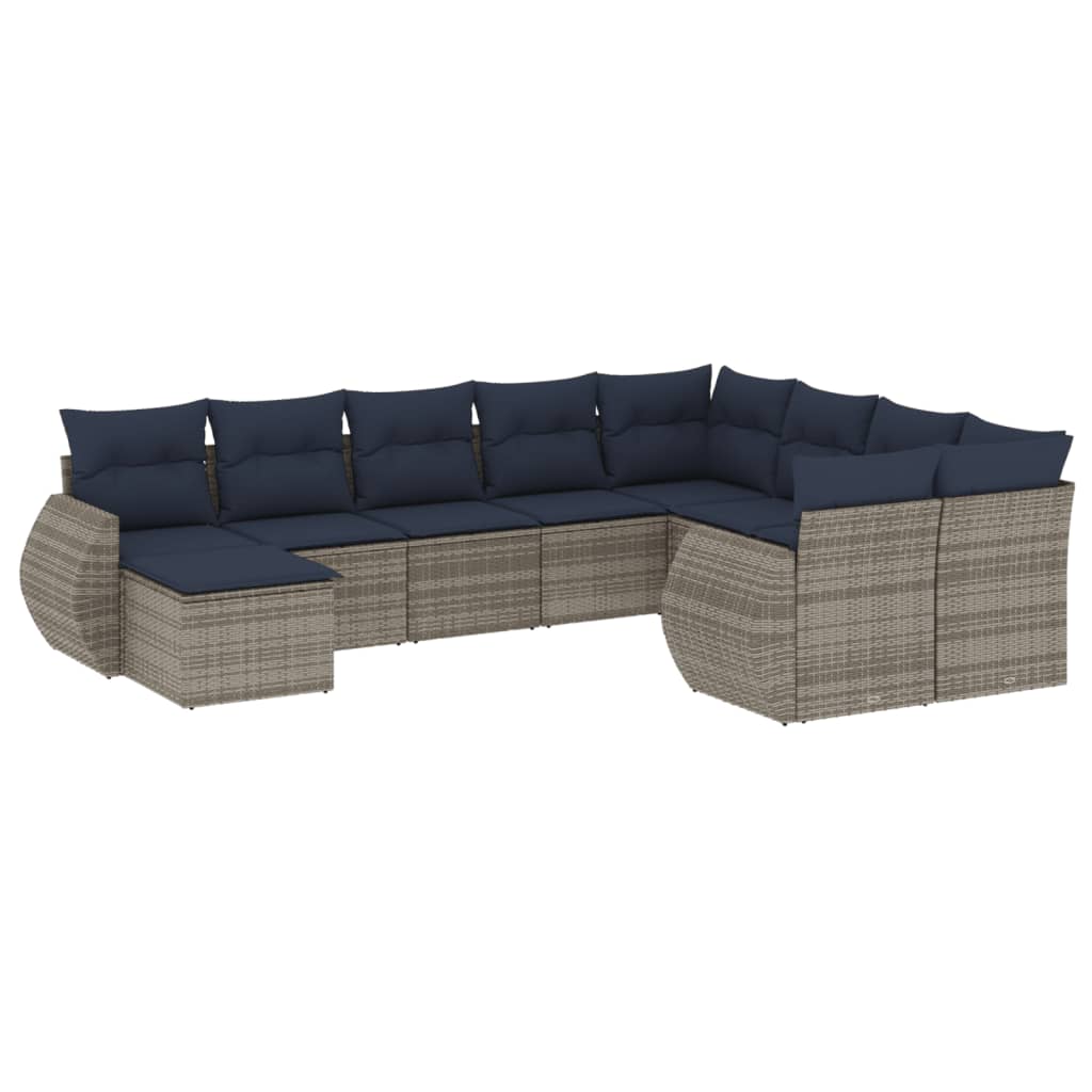 10-delige tuinbankset met kussens, grijs polyrotan is nu te koop bij PeponiXL, paradijselijk wonen!