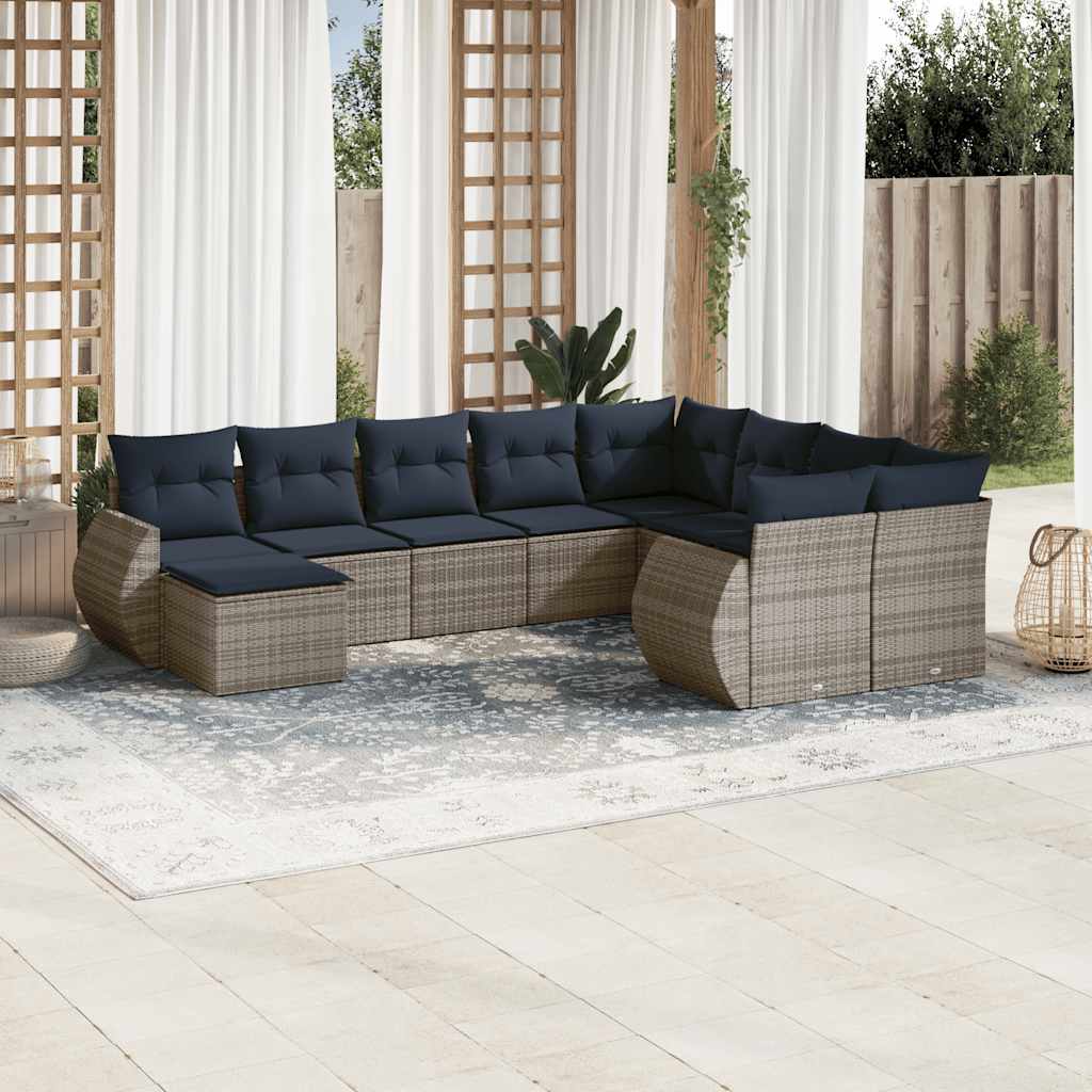 10-delige tuinbankset met kussens, grijs polyrotan is nu te koop bij PeponiXL, paradijselijk wonen!