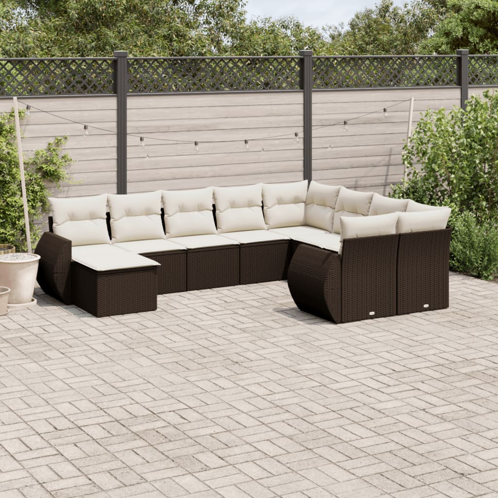 10-delige Loungeset met kussens poly rattan bruin is nu te koop bij PeponiXL, paradijselijk wonen!