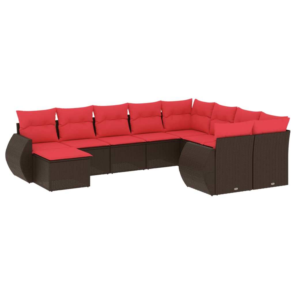 10-delige tuinbankset met kussens, bruin polyrotan is nu te koop bij PeponiXL, paradijselijk wonen!