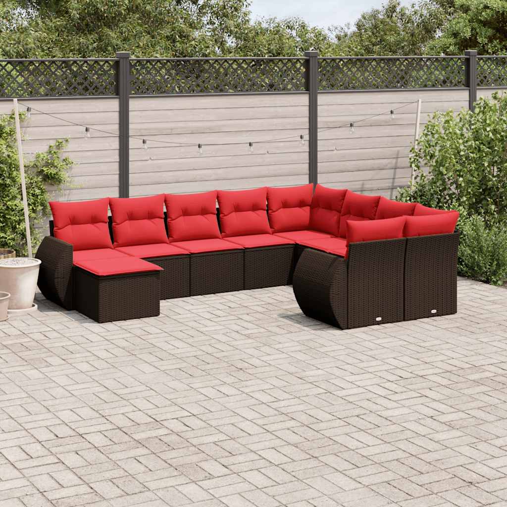 10-delige tuinbankset met kussens, bruin polyrotan is nu te koop bij PeponiXL, paradijselijk wonen!