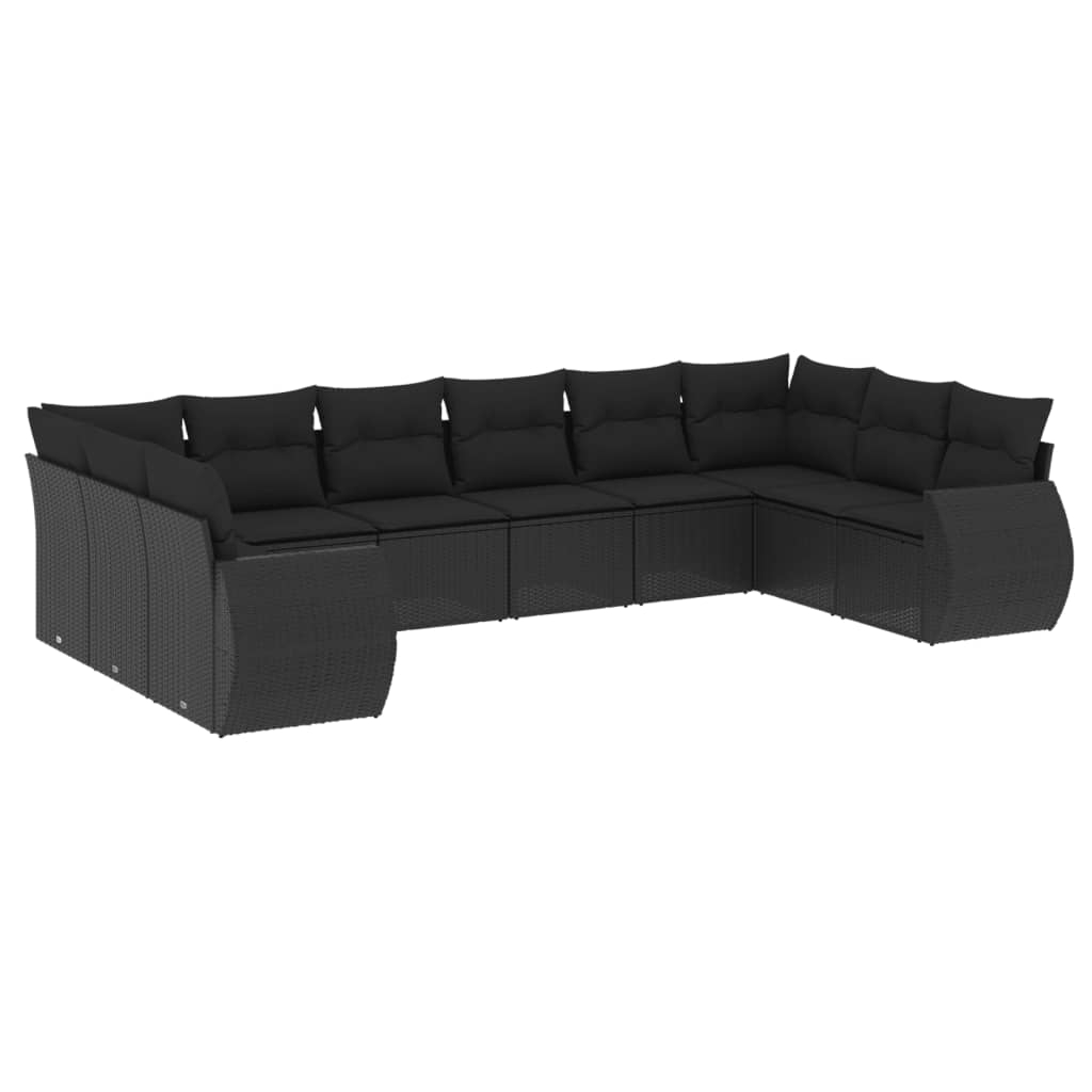 10-delige Loungeset met kussens poly rattan zwart is nu te koop bij PeponiXL, paradijselijk wonen!