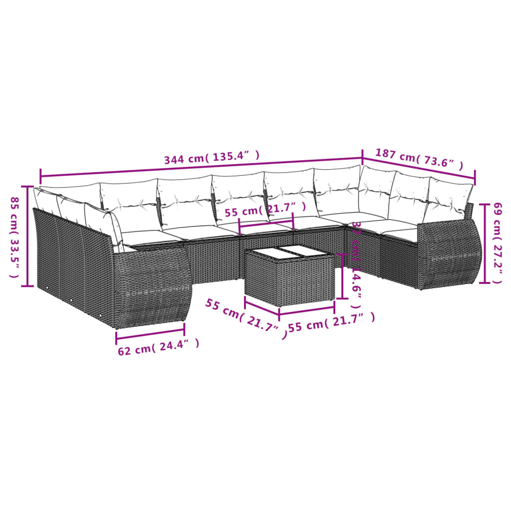 10-delige Loungeset met kussens poly rattan zwart is nu te koop bij PeponiXL, paradijselijk wonen!