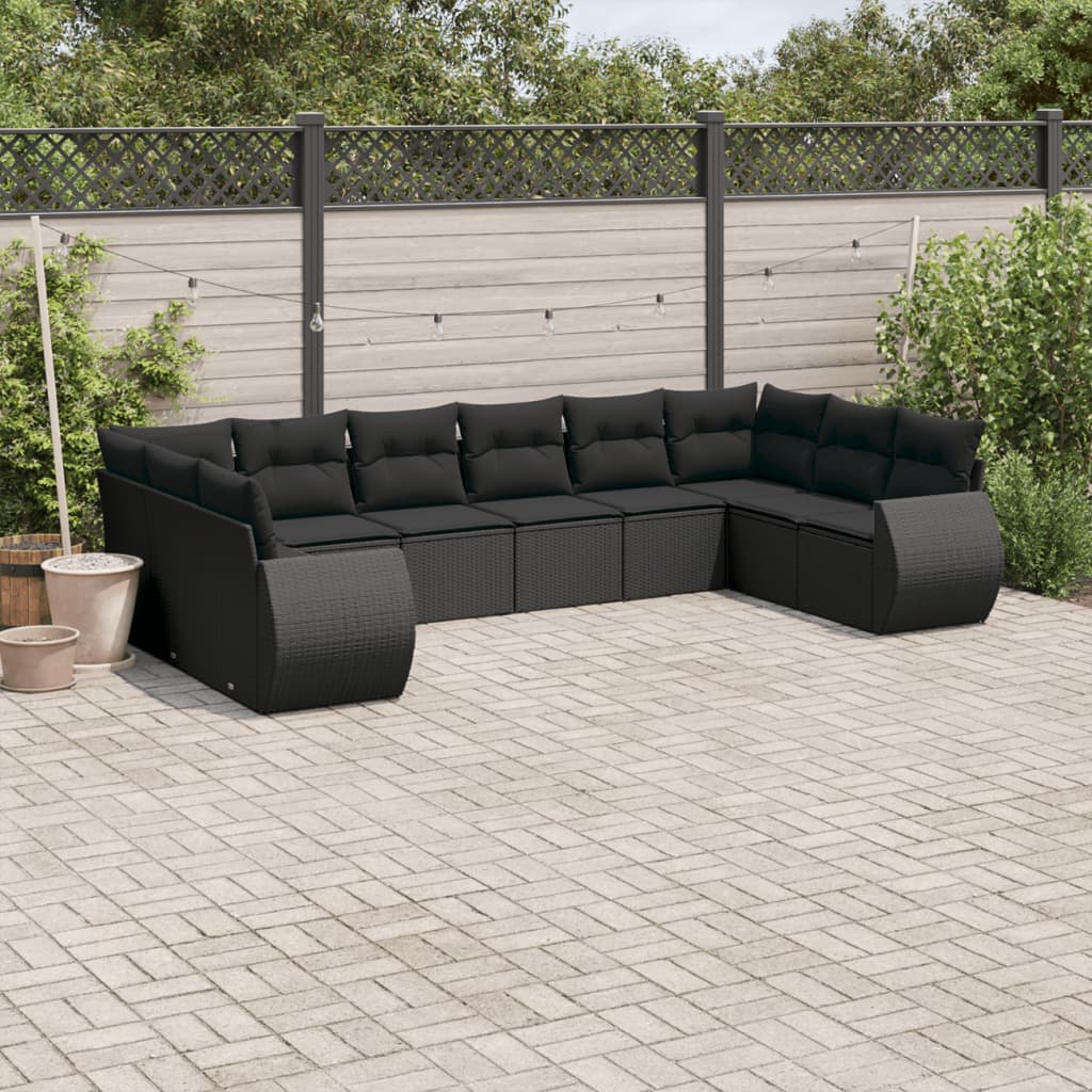 10-delige Loungeset met kussens poly rattan zwart is nu te koop bij PeponiXL, paradijselijk wonen!