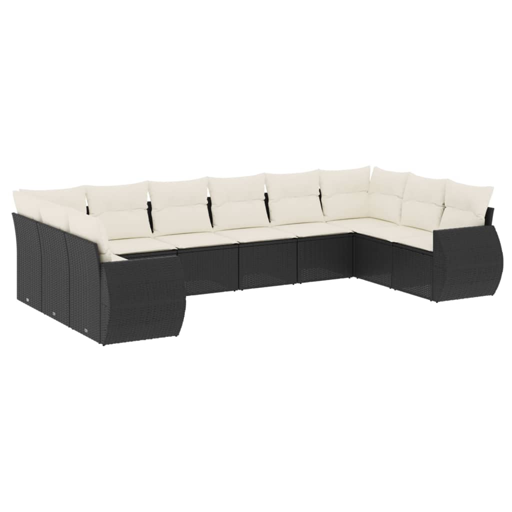 10-delige Loungeset met kussens poly rattan zwart is nu te koop bij PeponiXL, paradijselijk wonen!