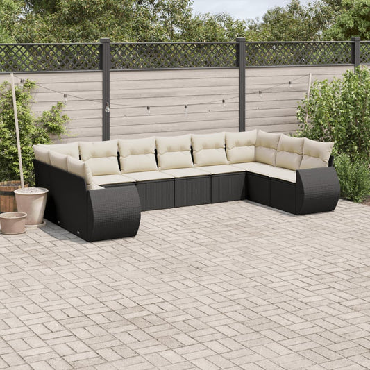 10-delige Loungeset met kussens poly rattan zwart is nu te koop bij PeponiXL, paradijselijk wonen!