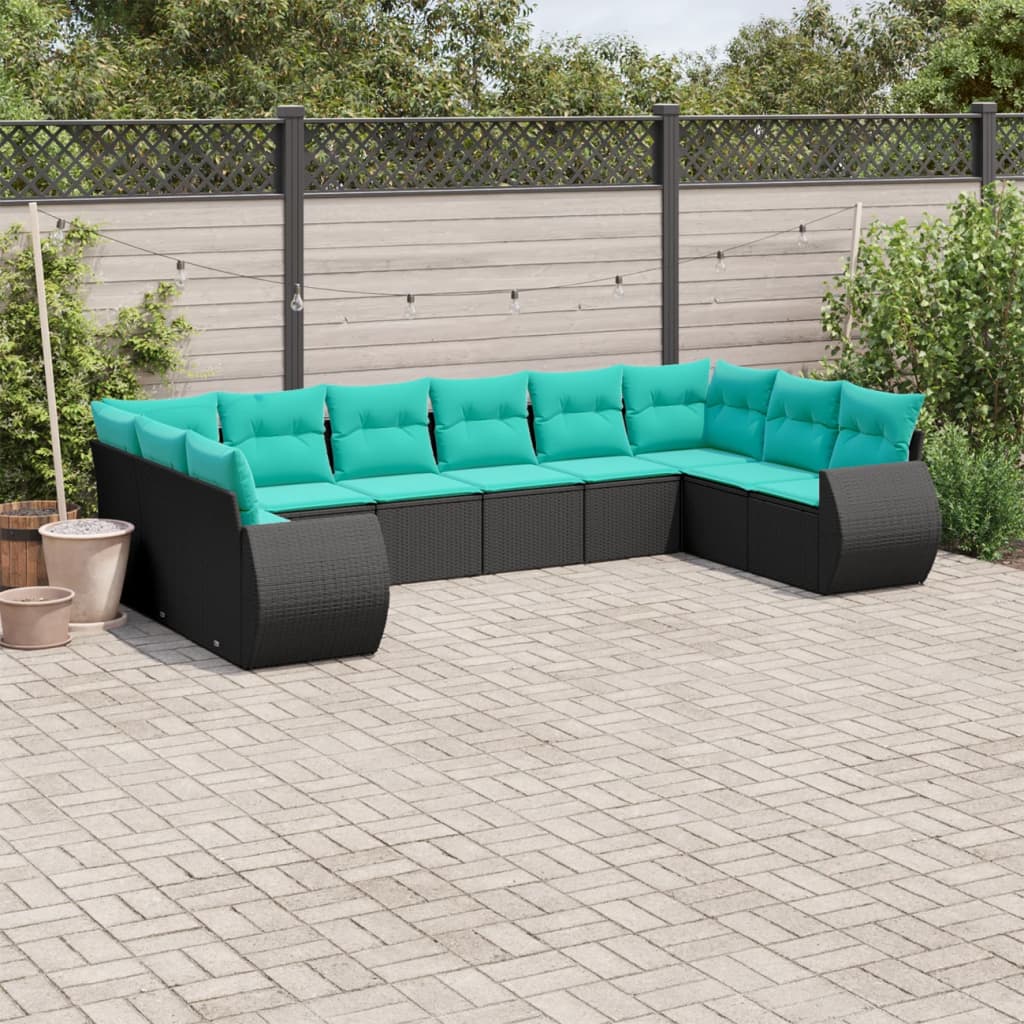 10-delige tuinbankset met kussens van zwart polyrotan is nu te koop bij PeponiXL, paradijselijk wonen!