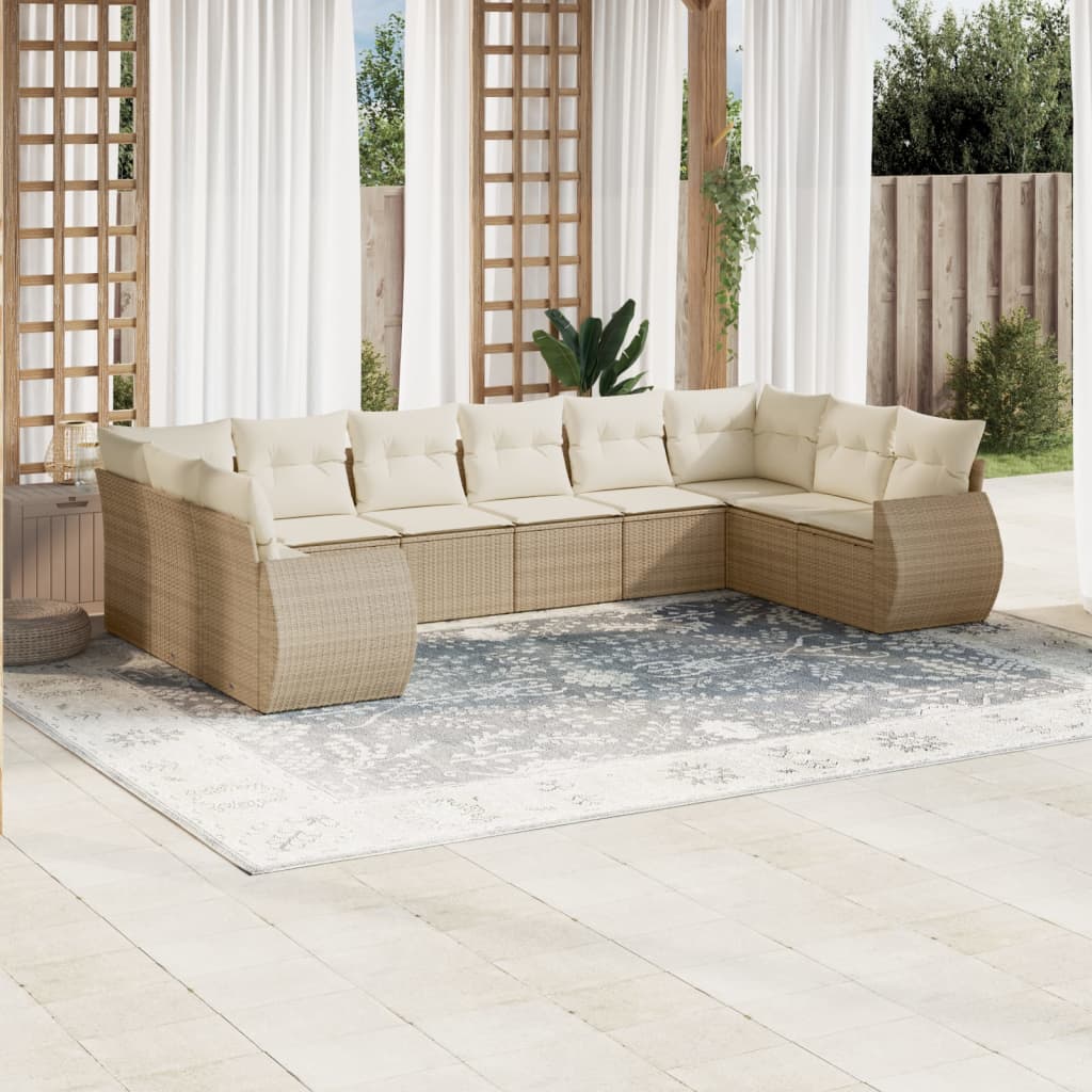 10-delige Loungeset met kussens poly rattan beige is nu te koop bij PeponiXL, paradijselijk wonen!