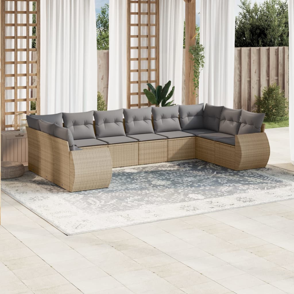 10-delige Loungeset met kussens poly rattan beige is nu te koop bij PeponiXL, paradijselijk wonen!