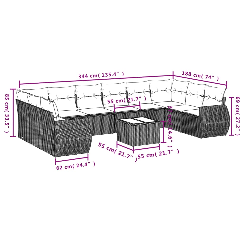 10-delige Loungeset met kussens poly rattan grijs is nu te koop bij PeponiXL, paradijselijk wonen!