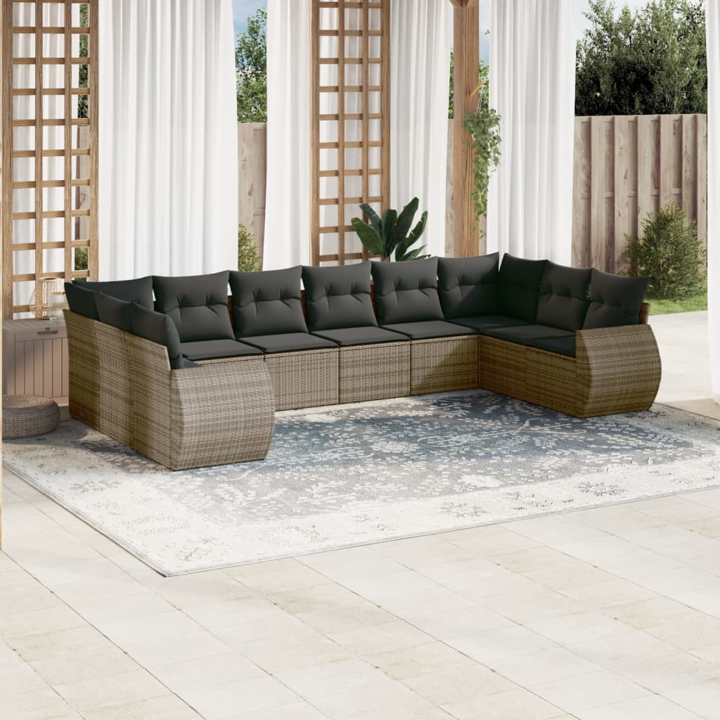 10-delige Loungeset met kussens poly rattan grijs is nu te koop bij PeponiXL, paradijselijk wonen!