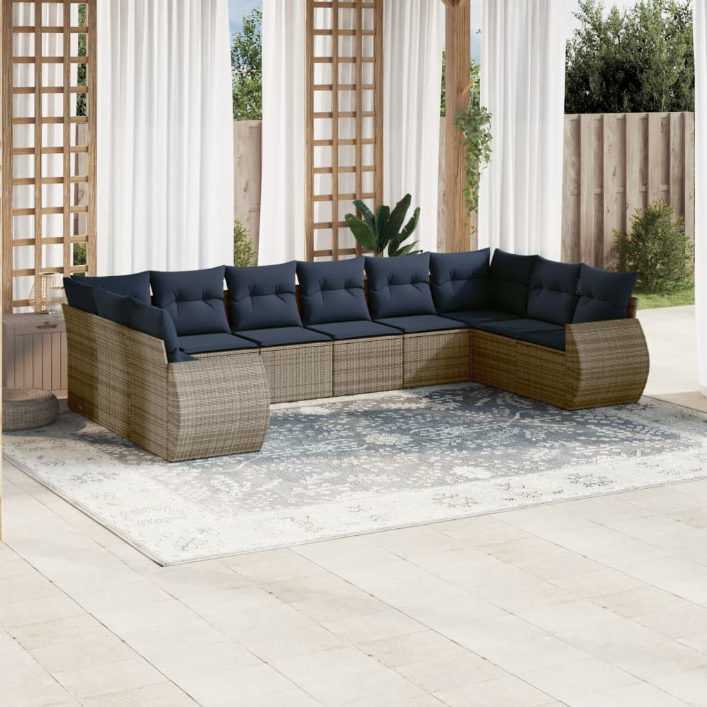 10-delige tuinbankset met kussens, grijs polyrotan is nu te koop bij PeponiXL, paradijselijk wonen!