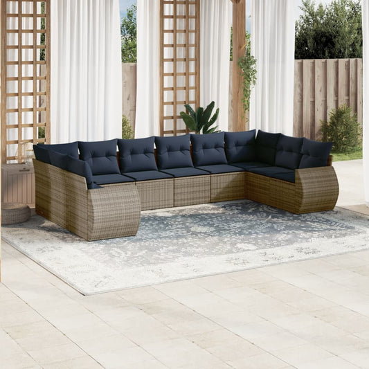 10-delige tuinbankset met kussens, grijs polyrotan is nu te koop bij PeponiXL, paradijselijk wonen!