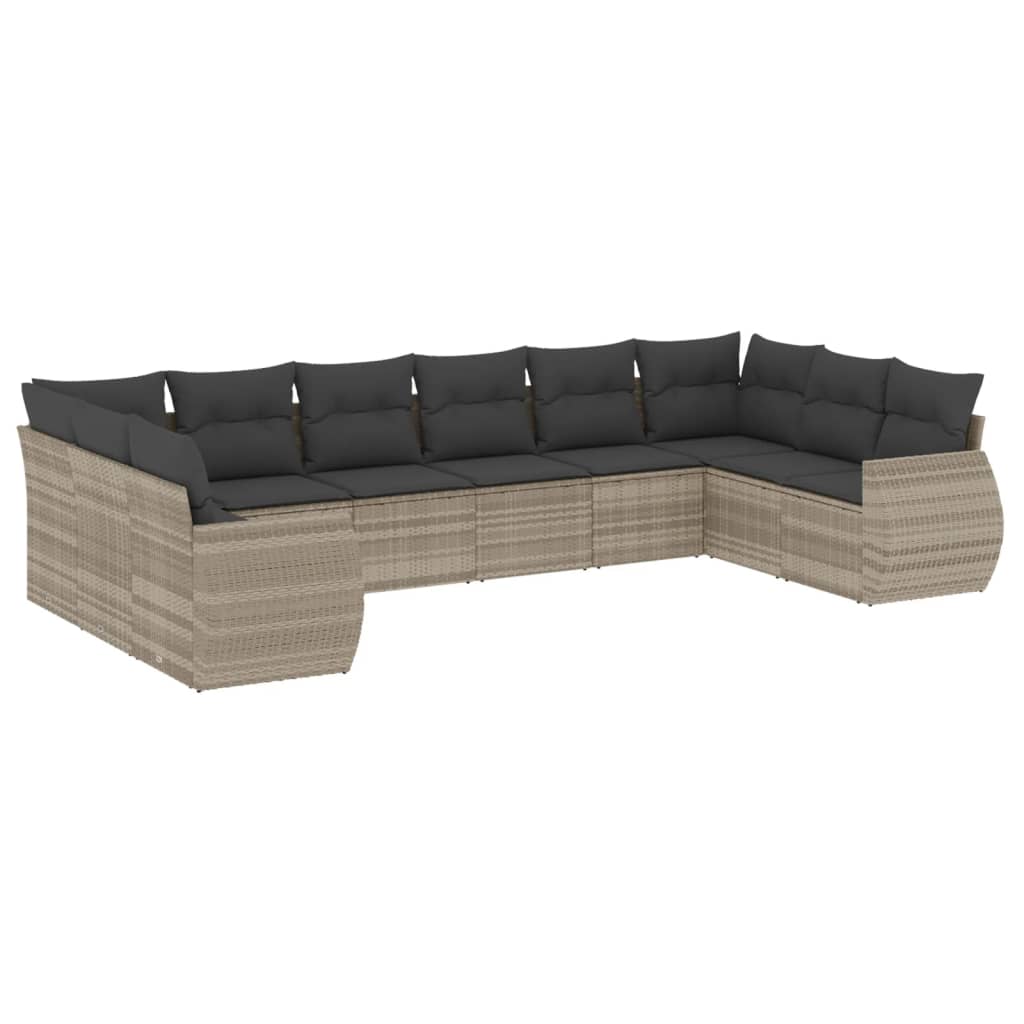 10-delige Loungeset met kussens poly rattan lichtgrijs is nu te koop bij PeponiXL, paradijselijk wonen!