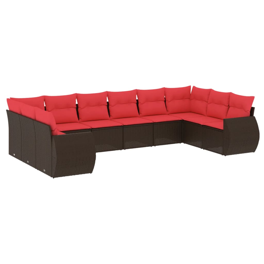 10-delige tuinbankset met kussens, bruin polyrotan is nu te koop bij PeponiXL, paradijselijk wonen!
