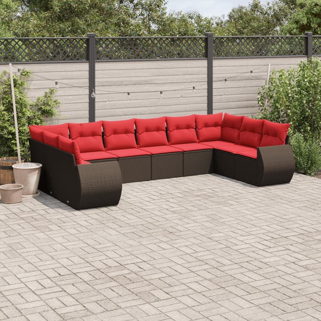 10-delige tuinbankset met kussens, bruin polyrotan is nu te koop bij PeponiXL, paradijselijk wonen!