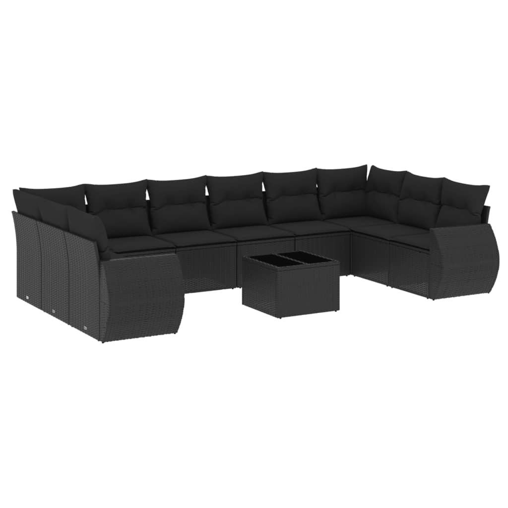 11-delige Loungeset met kussens poly rattan zwart is nu te koop bij PeponiXL, paradijselijk wonen!