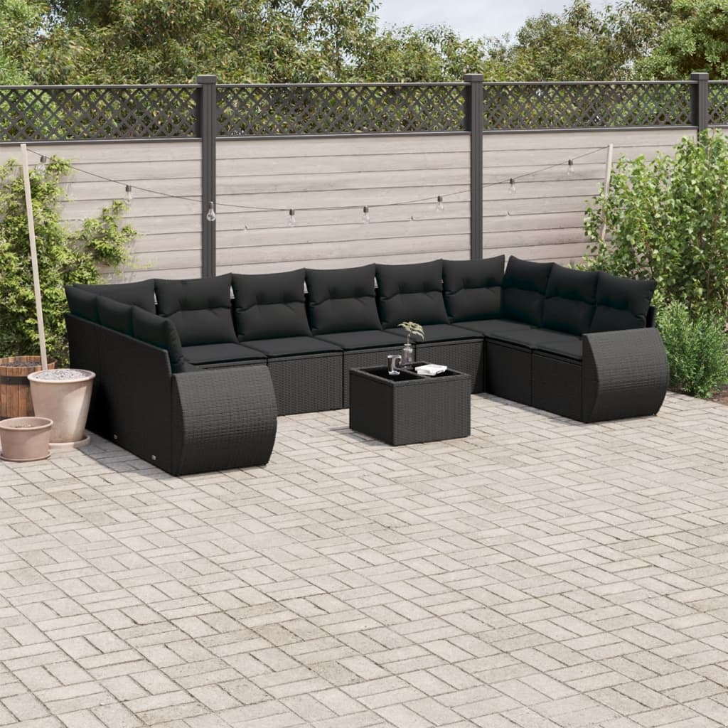 11-delige Loungeset met kussens poly rattan zwart is nu te koop bij PeponiXL, paradijselijk wonen!