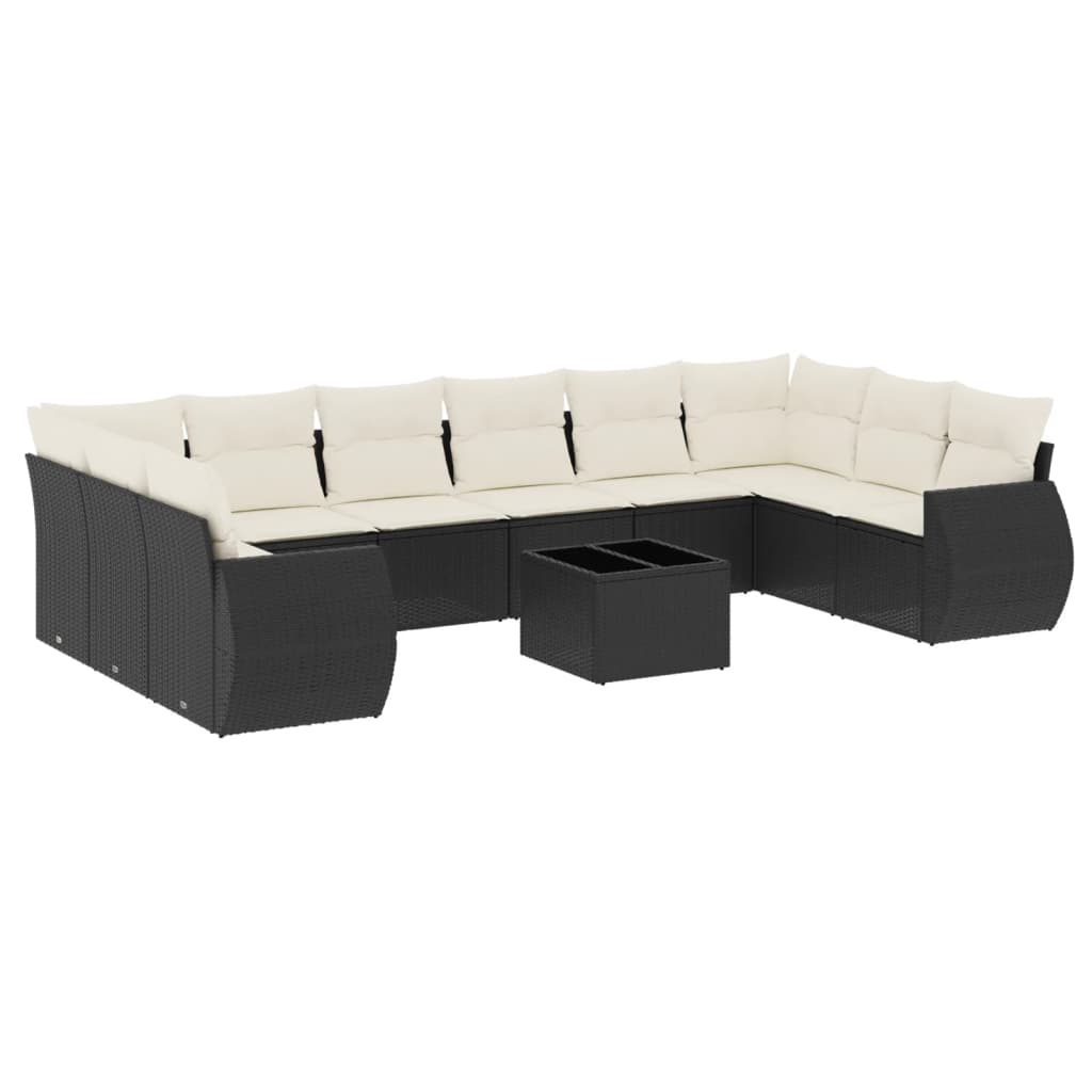 11-delige Loungeset met kussens poly rattan zwart is nu te koop bij PeponiXL, paradijselijk wonen!