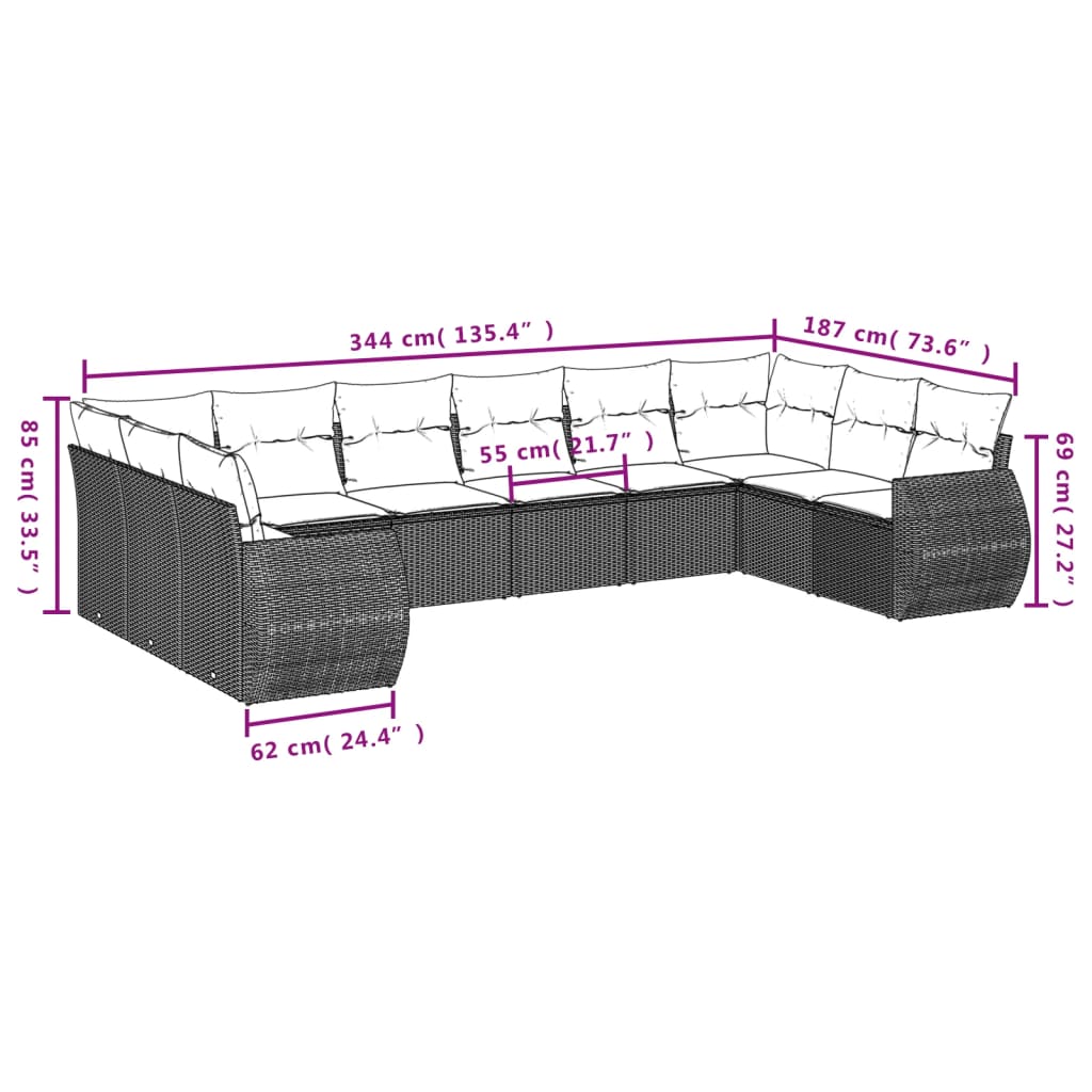 11-delige Loungeset met kussens poly rattan zwart is nu te koop bij PeponiXL, paradijselijk wonen!