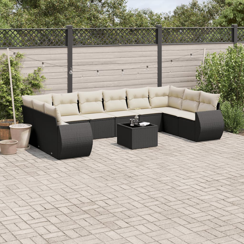 11-delige Loungeset met kussens poly rattan zwart is nu te koop bij PeponiXL, paradijselijk wonen!