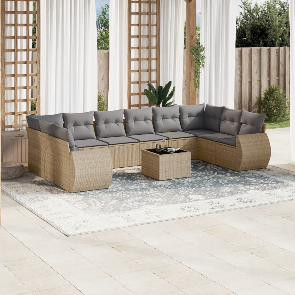 11-delige Tuinset met kussens poly rattan beige is nu te koop bij PeponiXL, paradijselijk wonen!