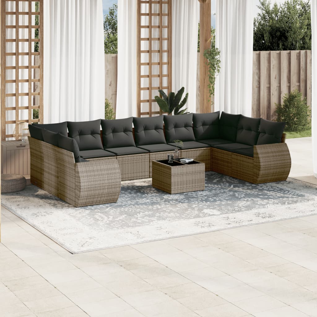 11-delige Loungeset met kussens poly rattan grijs is nu te koop bij PeponiXL, paradijselijk wonen!