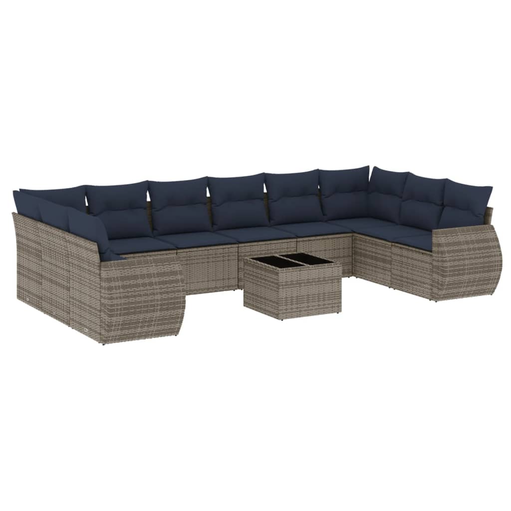 11-delige tuinbankset met kussens, grijs polyrotan is nu te koop bij PeponiXL, paradijselijk wonen!