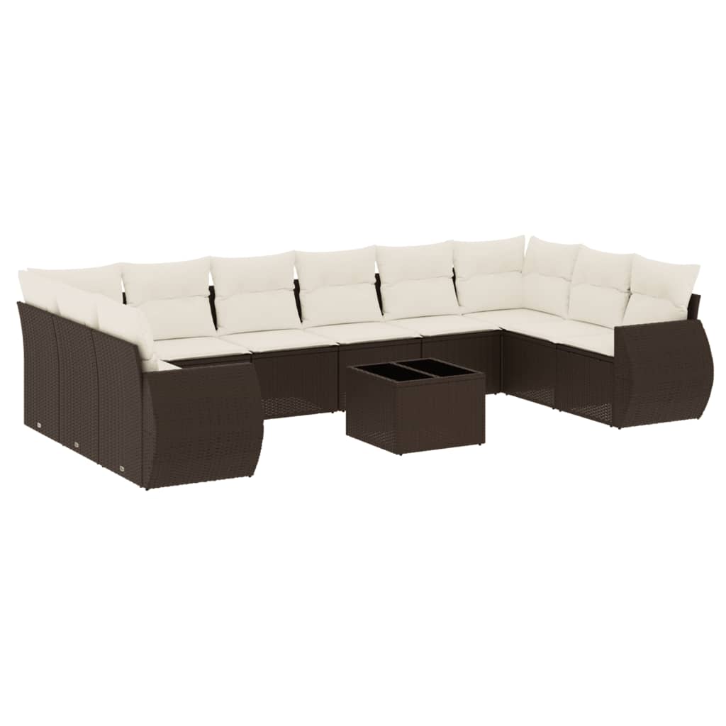 11-delige Loungeset met kussens poly rattan bruin is nu te koop bij PeponiXL, paradijselijk wonen!