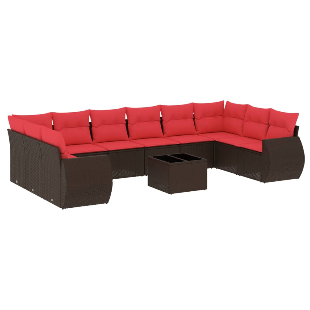 11-delige tuinbankset met kussens, bruin polyrotan is nu te koop bij PeponiXL, paradijselijk wonen!