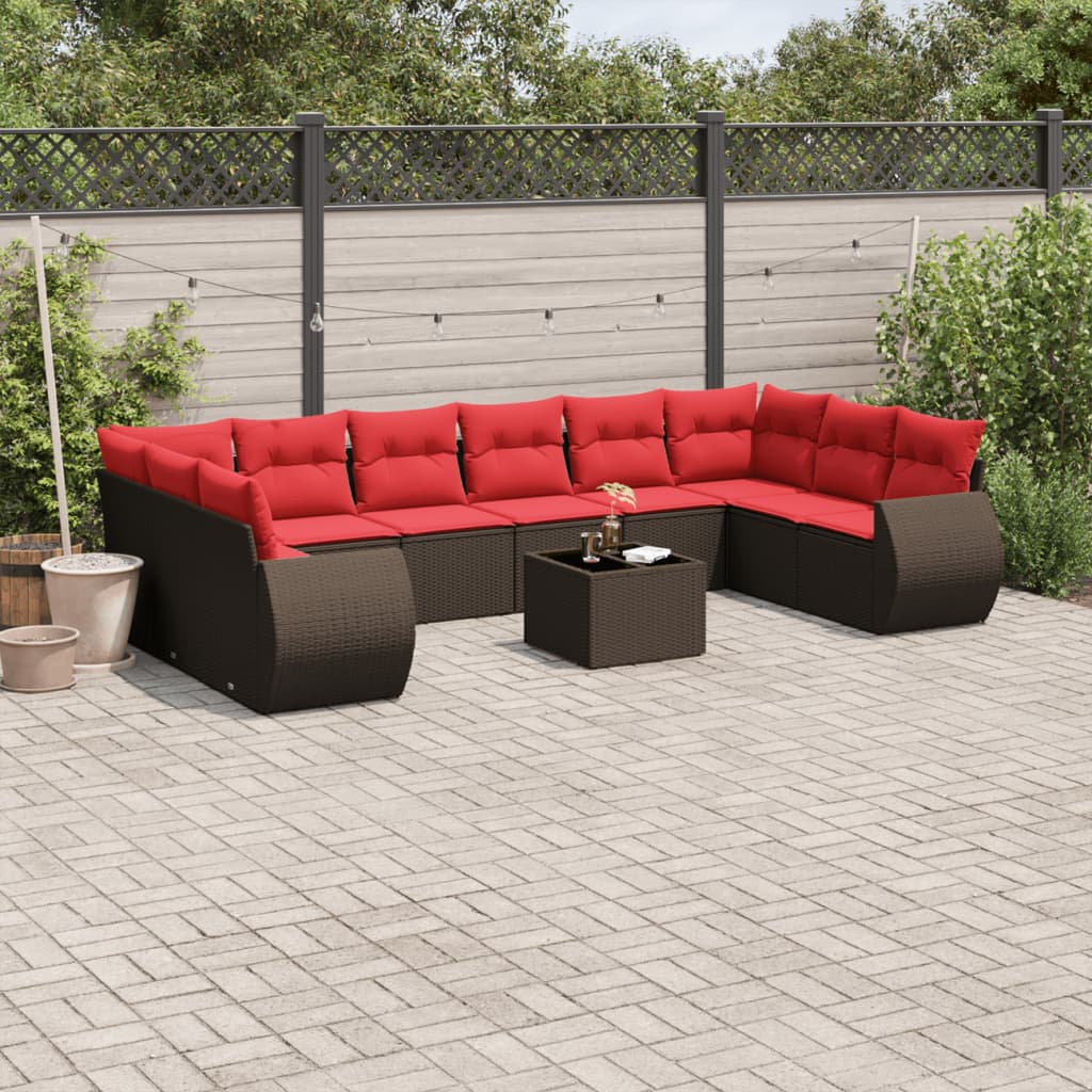 11-delige tuinbankset met kussens, bruin polyrotan is nu te koop bij PeponiXL, paradijselijk wonen!