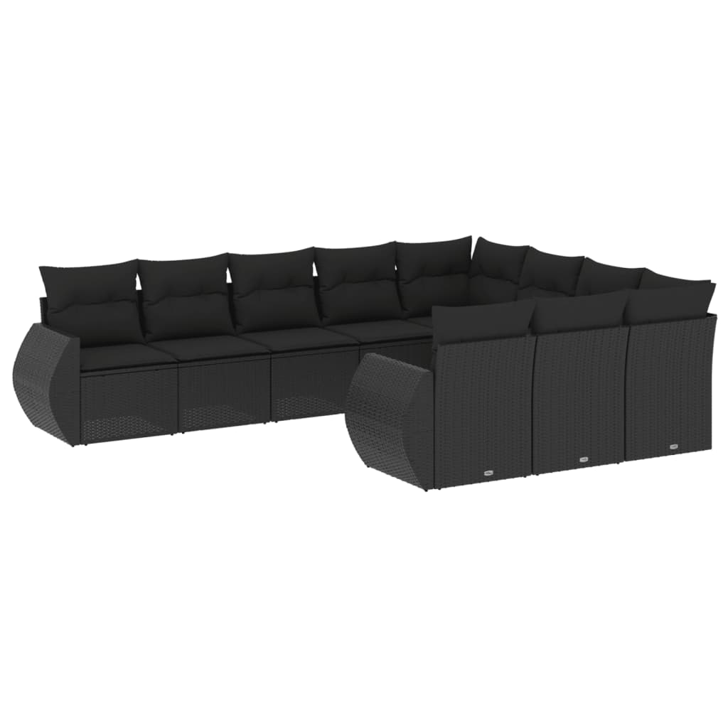 10-delige Loungeset met kussens poly rattan zwart is nu te koop bij PeponiXL, paradijselijk wonen!