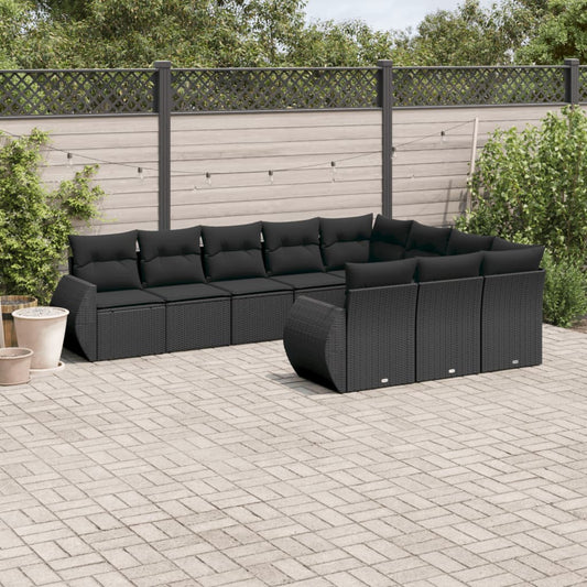 10-delige Loungeset met kussens poly rattan zwart is nu te koop bij PeponiXL, paradijselijk wonen!