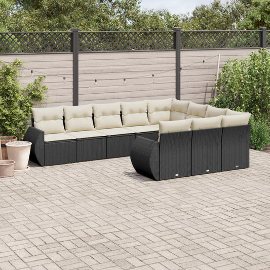 10-delige Loungeset met kussens poly rattan zwart is nu te koop bij PeponiXL, paradijselijk wonen!